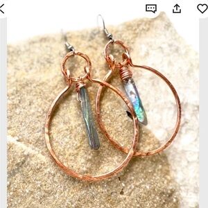 Angel Aura Earrings | Raw Aura Quartz Earrings | Copper Chandelier Earrings